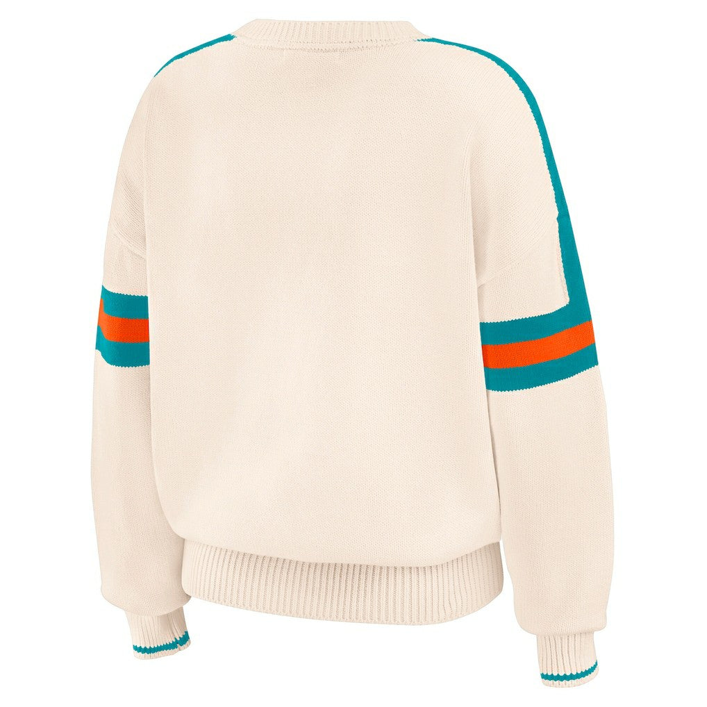 Miami Dolphins WEAR by Erin Andrews Women's Stripe Pullover Sweater - Cream Pullover