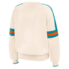 Miami Dolphins WEAR by Erin Andrews Women's Stripe Pullover Sweater - Cream Pullover