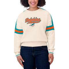 Miami Dolphins WEAR by Erin Andrews Women's Stripe Pullover Sweater - Cream Pullover