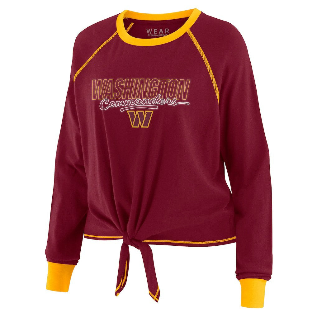 Washington Commanders WEAR by Erin Andrews Women's Tie-Front Long Sleeve T-Shirt - Burgundy T-shirts