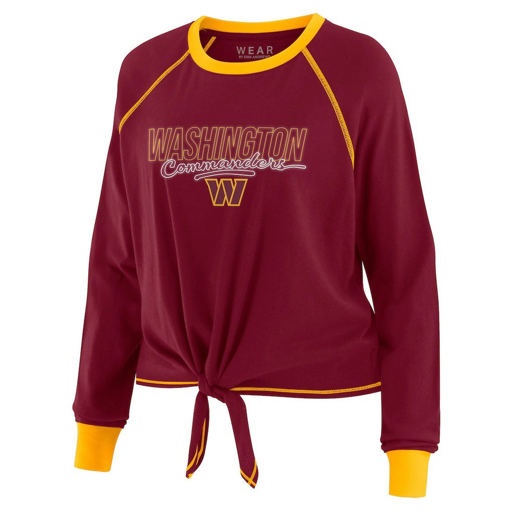 Washington Commanders WEAR by Erin Andrews Women's Tie-Front Long Sleeve T-Shirt - Burgundy T-shirts