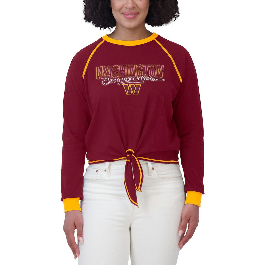 Washington Commanders WEAR by Erin Andrews Women's Tie-Front Long Sleeve T-Shirt - Burgundy T-shirts