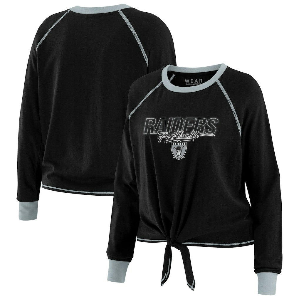 Las Vegas Raiders WEAR by Erin Andrews Women's Tie-Front Long Sleeve T-Shirt - Black T-shirts