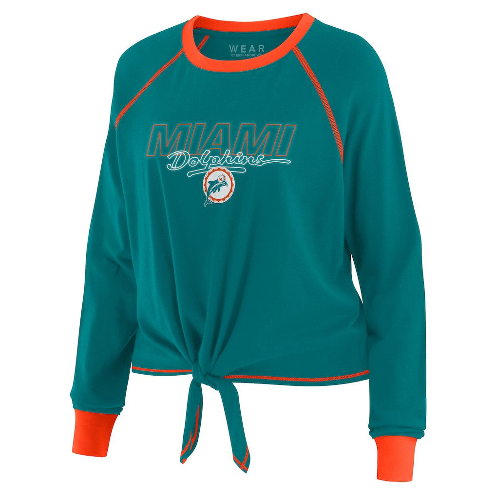 Miami Dolphins WEAR by Erin Andrews Women's Tie-Front Long Sleeve T-Shirt - Aqua T-shirts