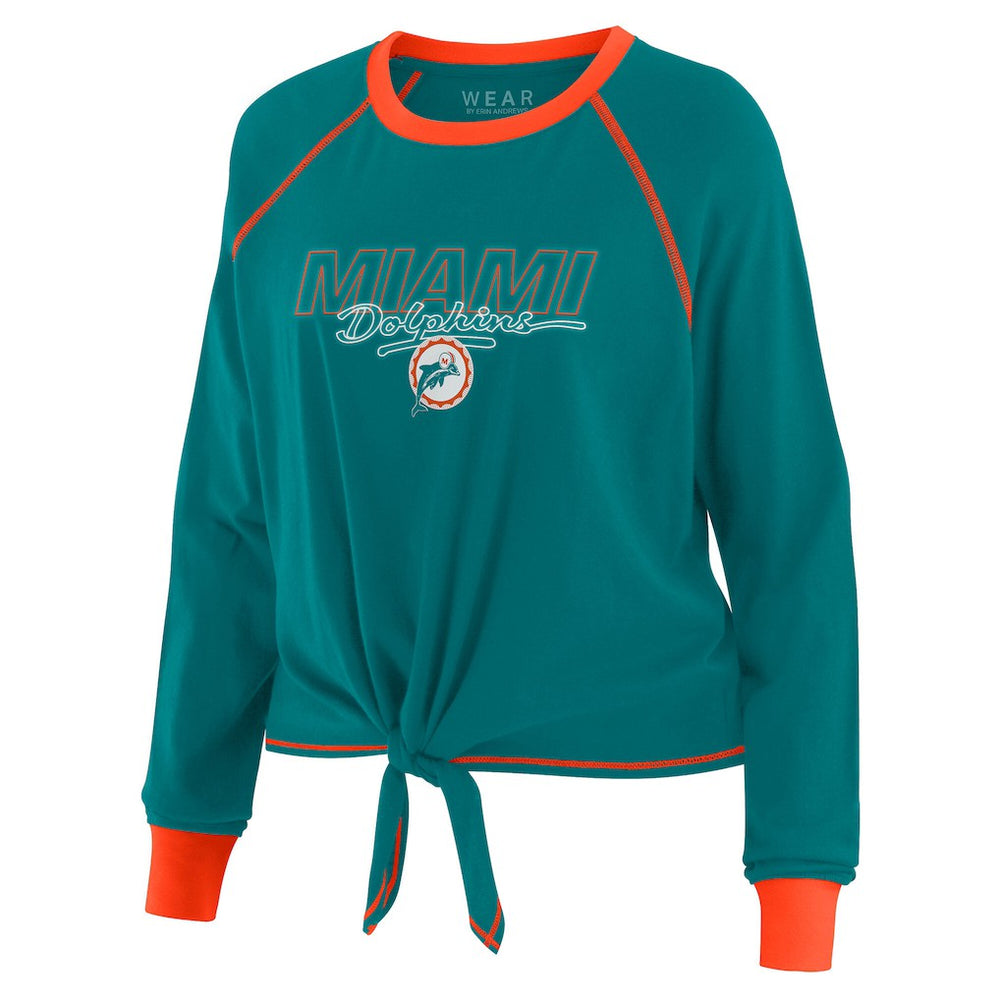 Miami Dolphins WEAR by Erin Andrews Women's Tie-Front Long Sleeve T-Shirt - Aqua T-shirts