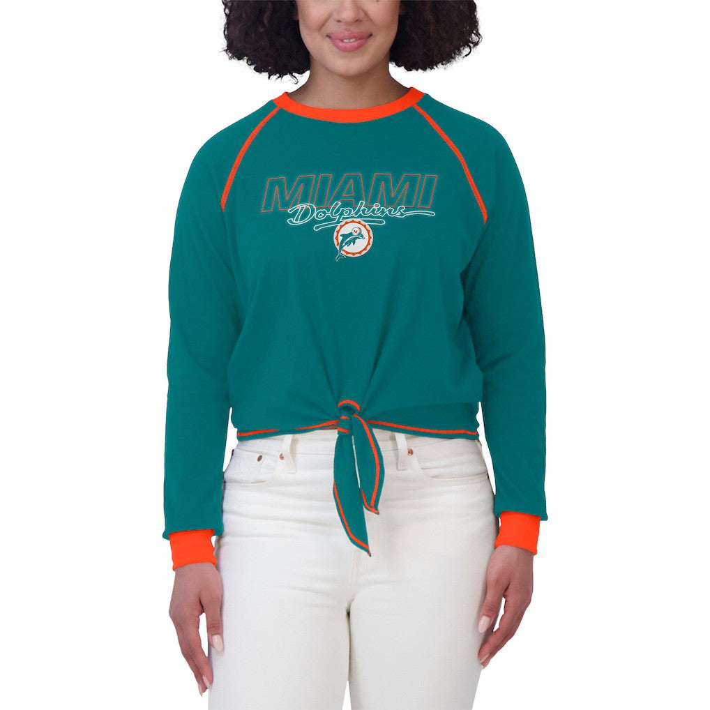 Miami Dolphins WEAR by Erin Andrews Women's Tie-Front Long Sleeve T-Shirt - Aqua T-shirts