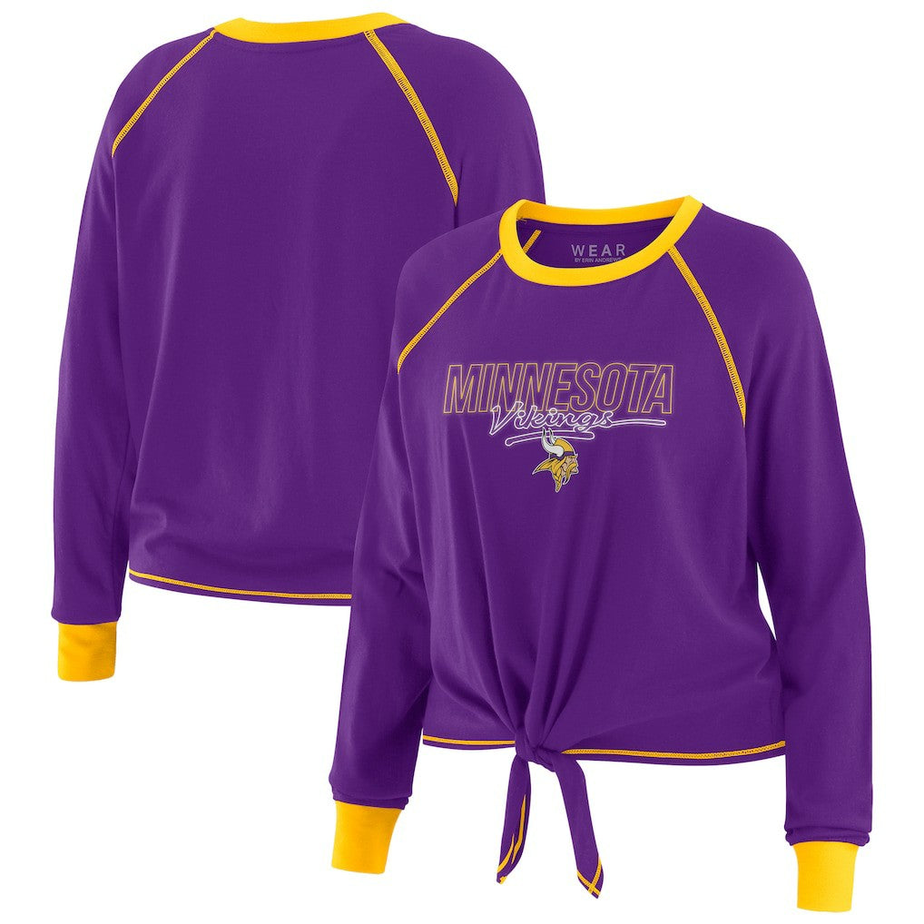 Minnesota Vikings WEAR by Erin Andrews Women's Tie-Front Long Sleeve T-Shirt - Purple T-shirts