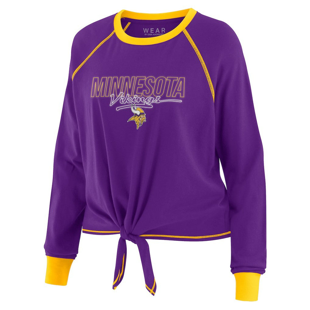 Minnesota Vikings WEAR by Erin Andrews Women's Tie-Front Long Sleeve T-Shirt - Purple T-shirts
