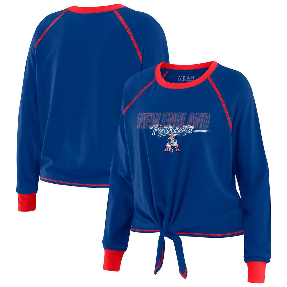 New England Patriots WEAR by Erin Andrews Women's Tie-Front Long Sleeve T-Shirt - Royal T-shirts