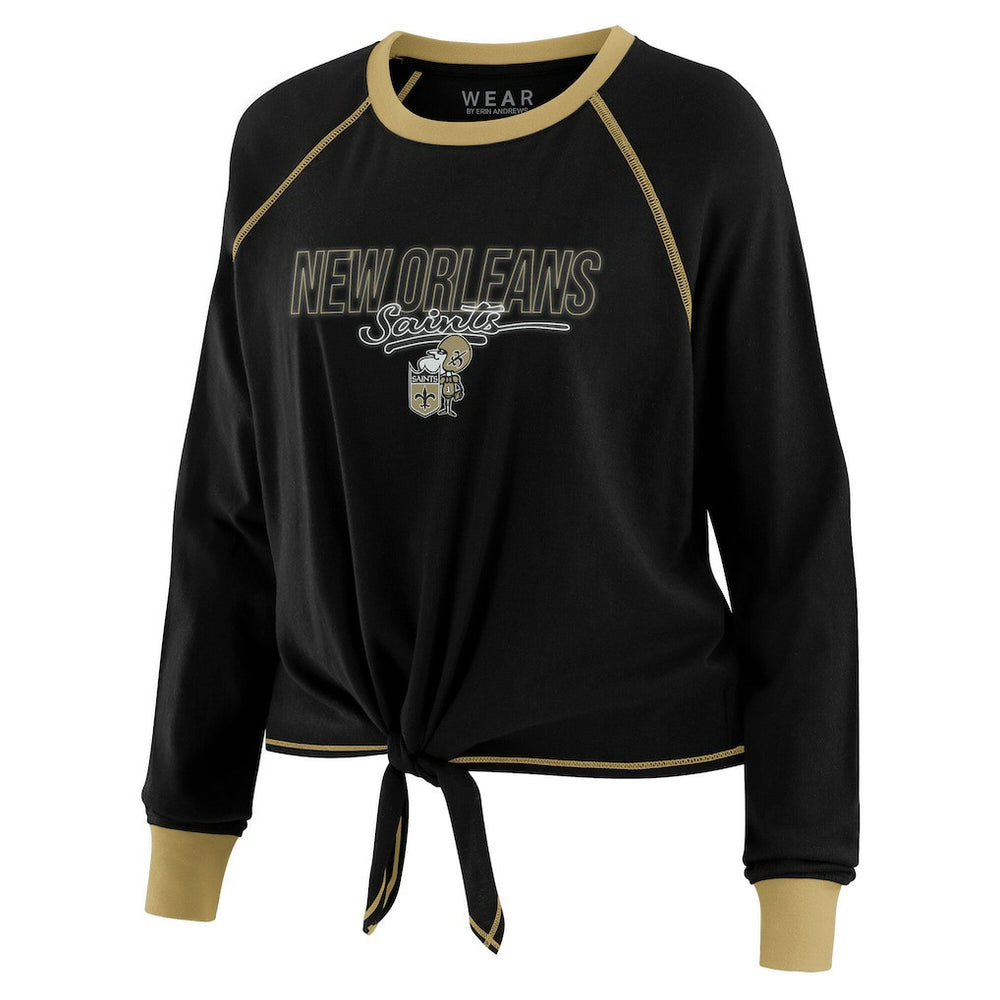 New Orleans Saints WEAR by Erin Andrews Women's Tie-Front Long Sleeve T-Shirt - Black T-shirts