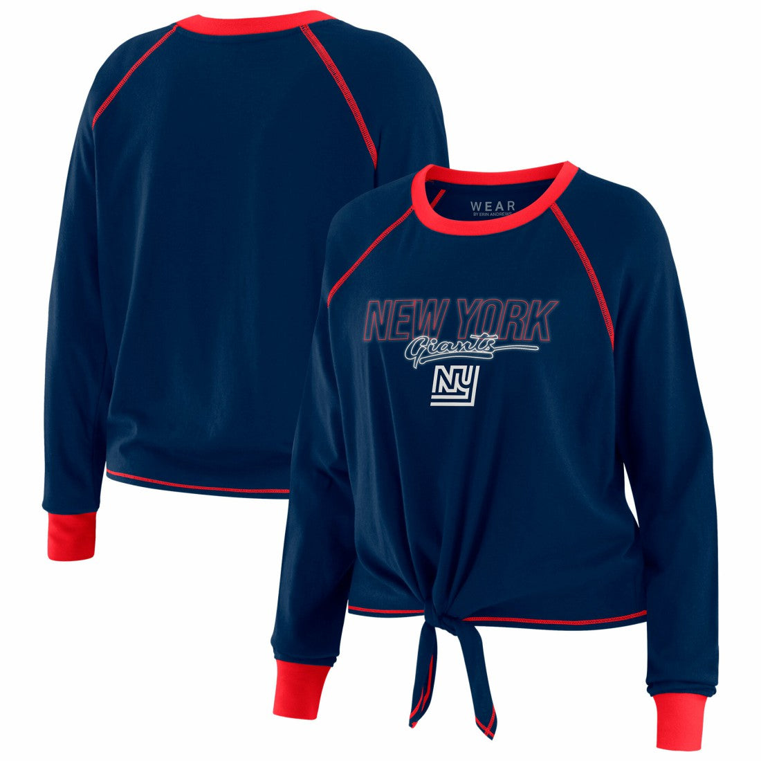 New York Giants WEAR by Erin Andrews Women's Tie-Front Long Sleeve T-Shirt - Royal T-shirts