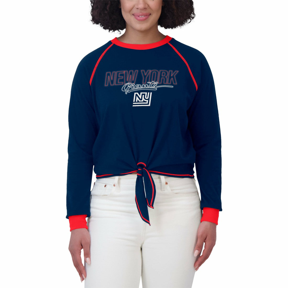 New York Giants WEAR by Erin Andrews Women's Tie-Front Long Sleeve T-Shirt - Royal T-shirts