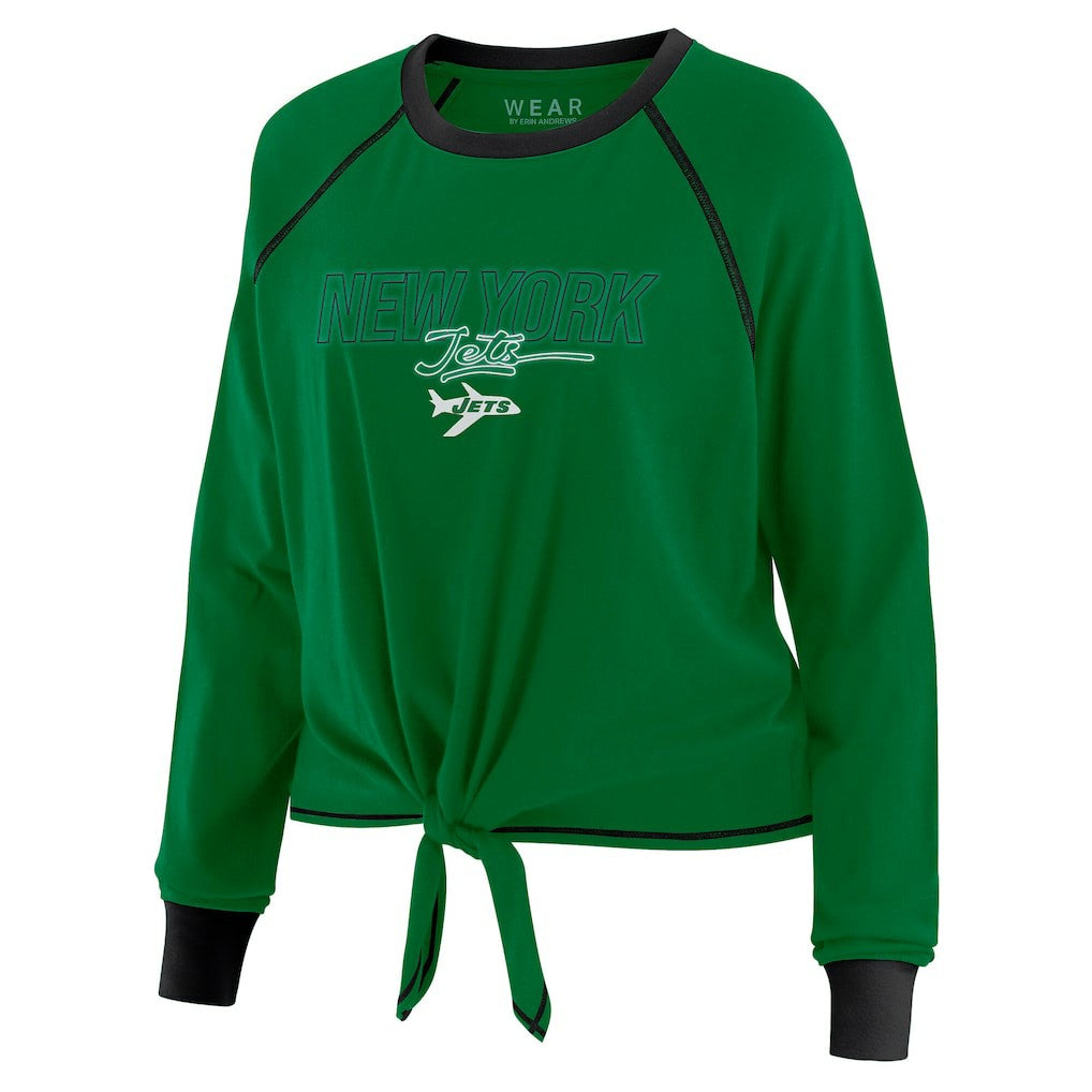 New York Jets WEAR by Erin Andrews Women's Tie-Front Long Sleeve T-Shirt - Green T-shirts
