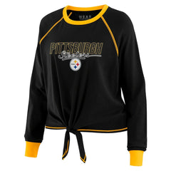 Pittsburgh Steelers WEAR by Erin Andrews Women's Tie-Front Long Sleeve T-Shirt - Black T-shirts