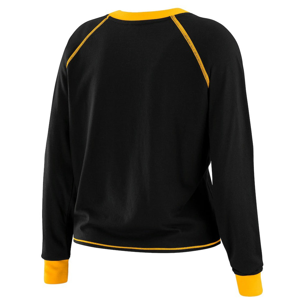 Pittsburgh Steelers WEAR by Erin Andrews Women's Tie-Front Long Sleeve T-Shirt - Black T-shirts