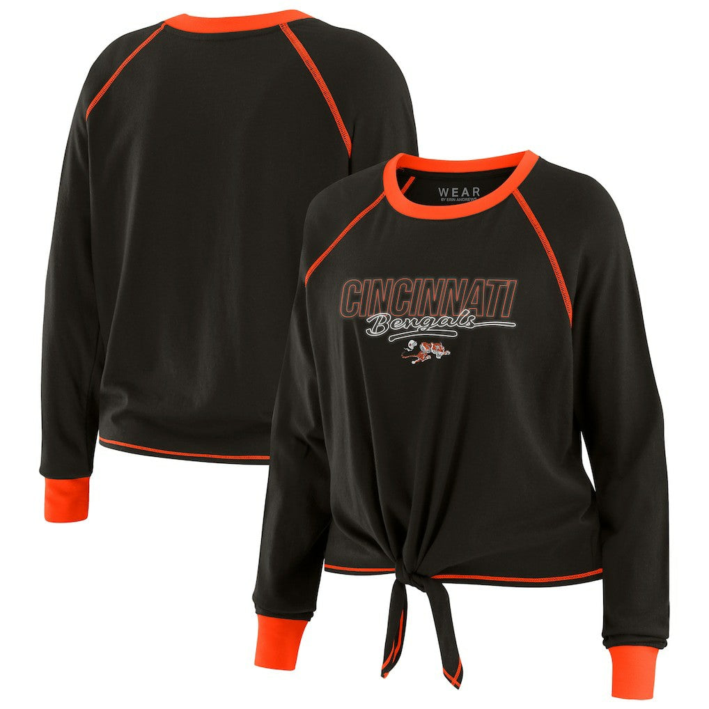 Cincinnati Bengals WEAR by Erin Andrews Women's Tie-Front Long Sleeve T-Shirt - Black T-shirts