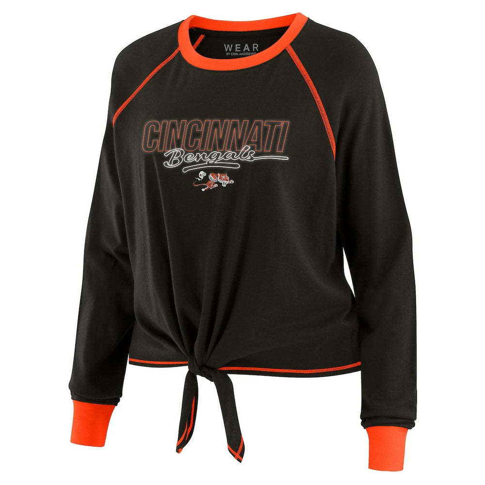 Cincinnati Bengals WEAR by Erin Andrews Women's Tie-Front Long Sleeve T-Shirt - Black T-shirts