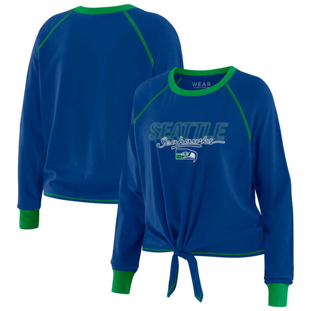 Seattle Seahawks WEAR by Erin Andrews Women's Tie-Front Long Sleeve T-Shirt - Royal T-shirts