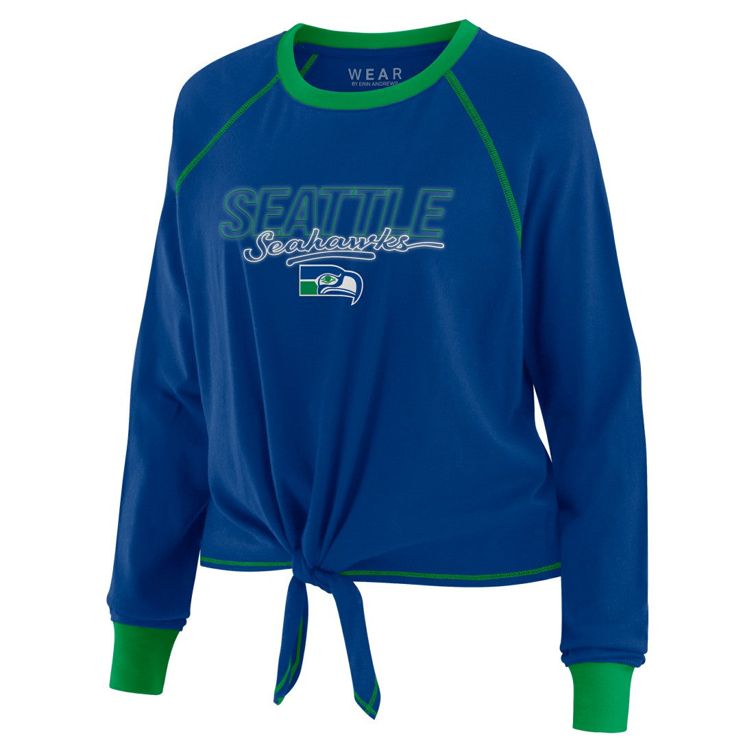 Seattle Seahawks WEAR by Erin Andrews Women's Tie-Front Long Sleeve T-Shirt - Royal T-shirts