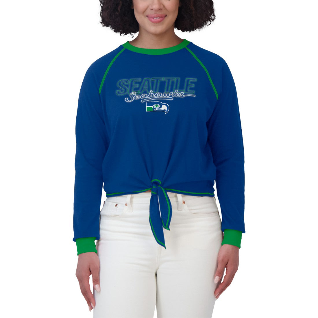 Seattle Seahawks WEAR by Erin Andrews Women's Tie-Front Long Sleeve T-Shirt - Royal T-shirts