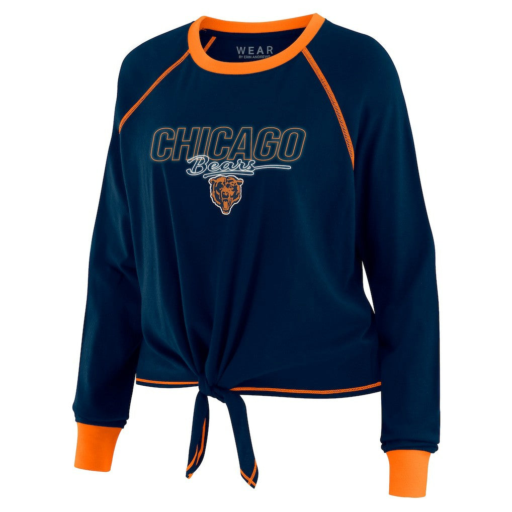Chicago Bears WEAR by Erin Andrews Women's Tie-Front Long Sleeve T-Shirt - Navy T-shirts