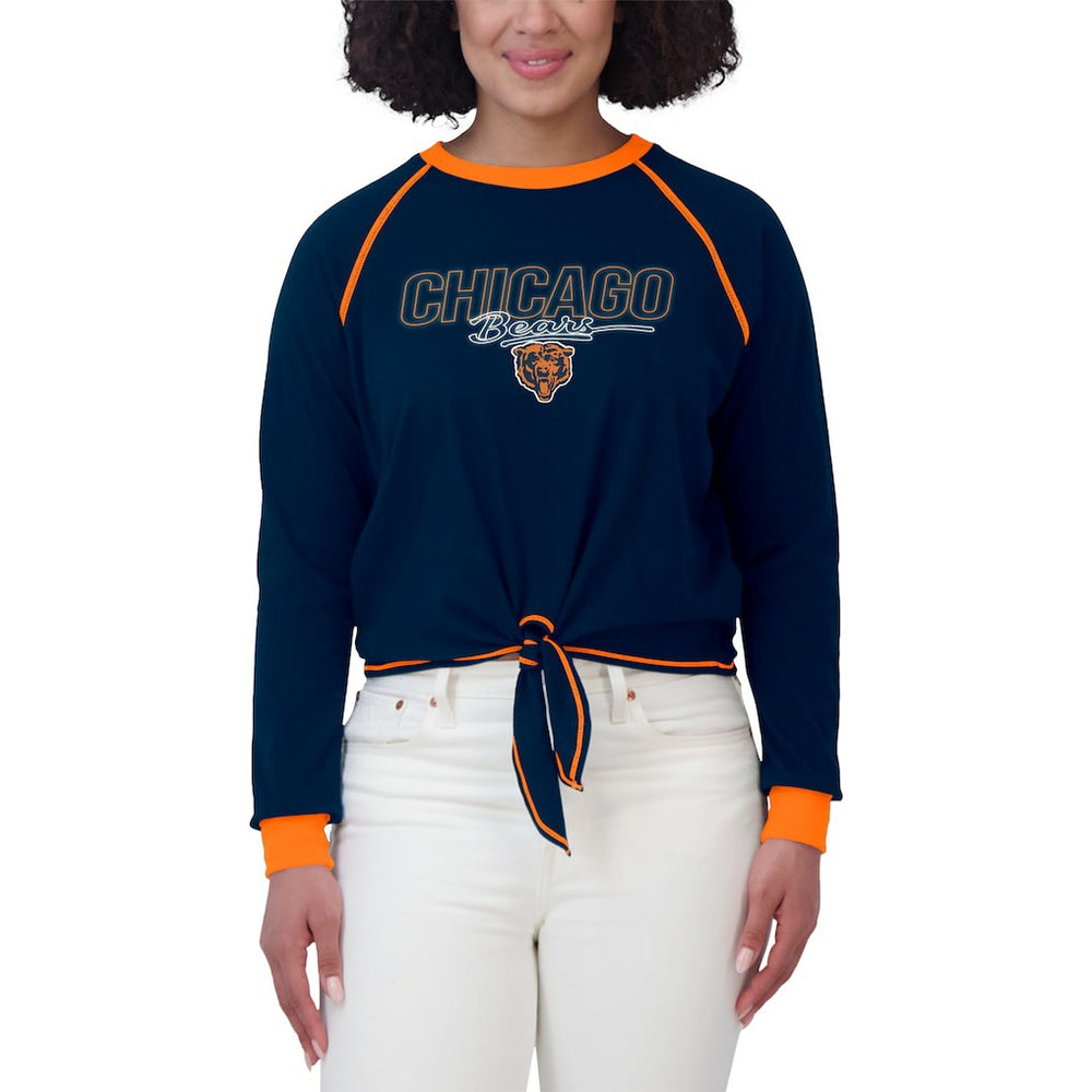 Chicago Bears WEAR by Erin Andrews Women's Tie-Front Long Sleeve T-Shirt - Navy T-shirts