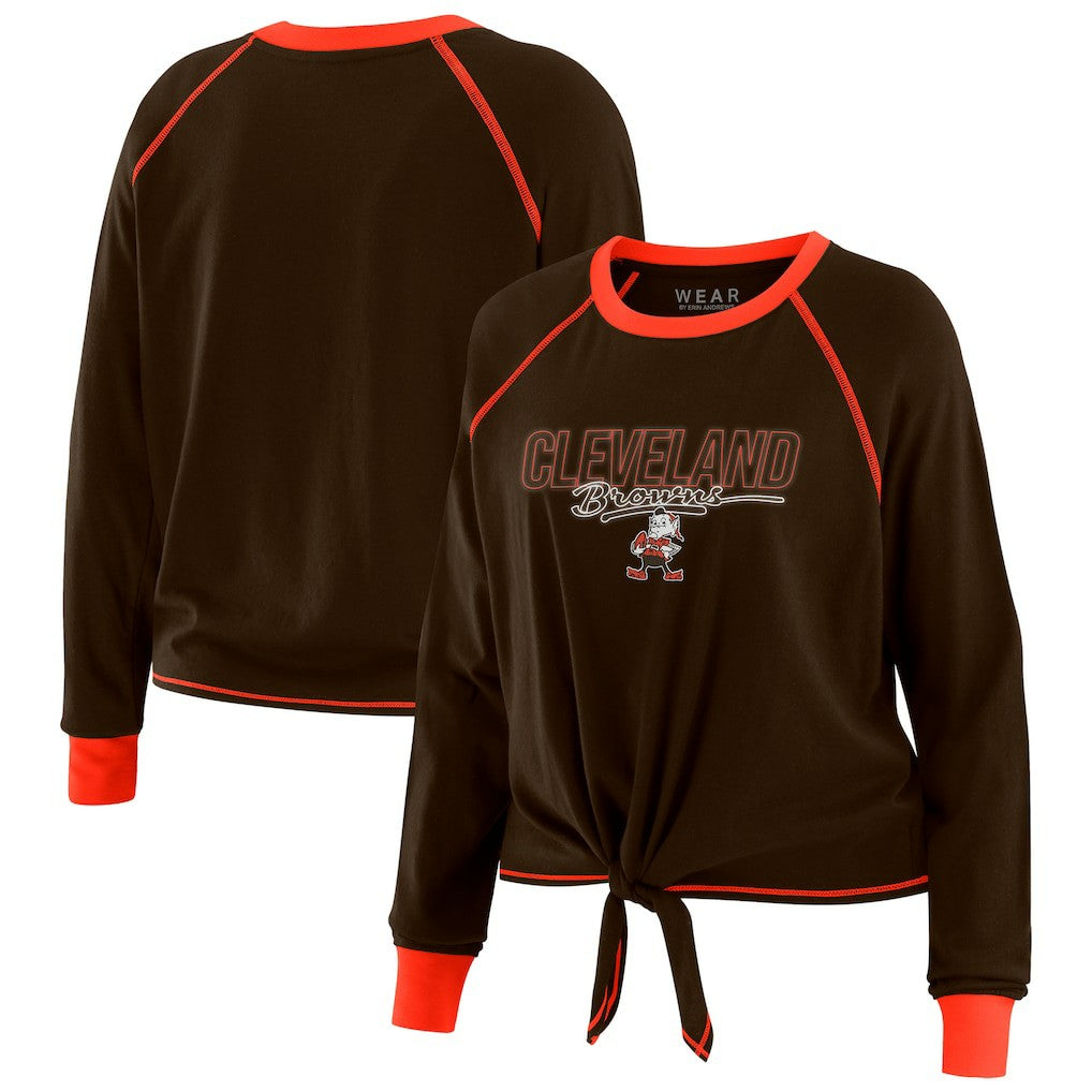 Cleveland Browns WEAR by Erin Andrews Women's Tie-Front Long Sleeve T-Shirt - Brown T-shirts