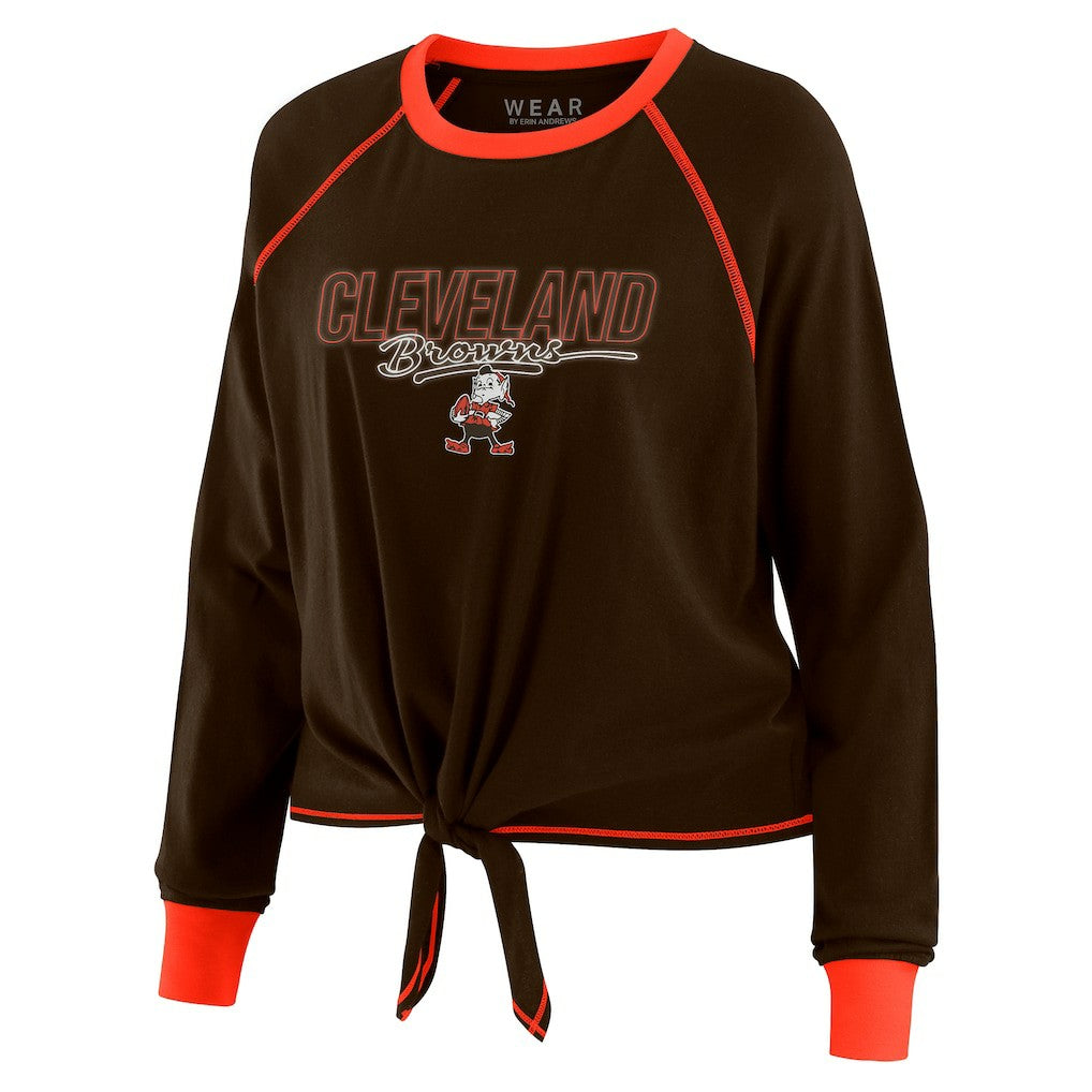 Cleveland Browns WEAR by Erin Andrews Women's Tie-Front Long Sleeve T-Shirt - Brown T-shirts