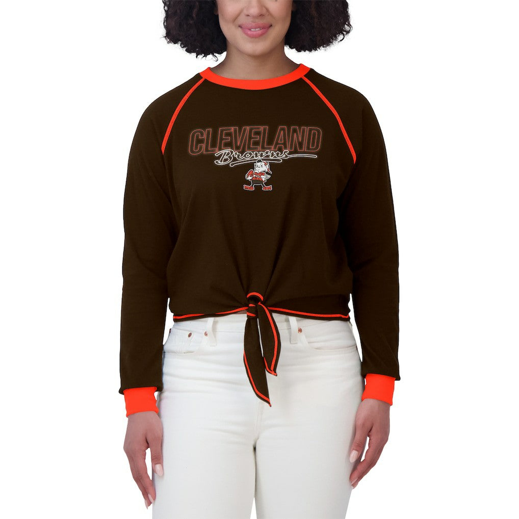 Cleveland Browns WEAR by Erin Andrews Women's Tie-Front Long Sleeve T-Shirt - Brown T-shirts