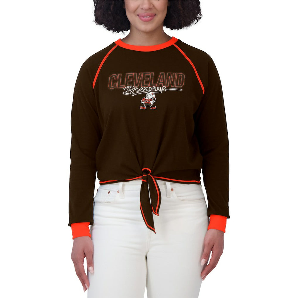 Cleveland Browns WEAR by Erin Andrews Women's Tie-Front Long Sleeve T-Shirt - Brown T-shirts