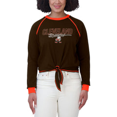 Cleveland Browns WEAR by Erin Andrews Women's Tie-Front Long Sleeve T-Shirt - Brown T-shirts