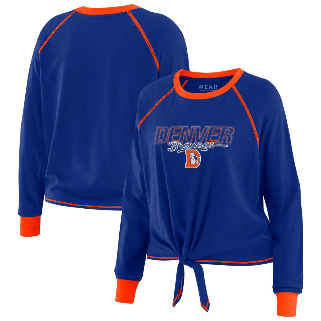 Denver Broncos WEAR by Erin Andrews Women's Tie-Front Long Sleeve T-Shirt - Royal T-shirts
