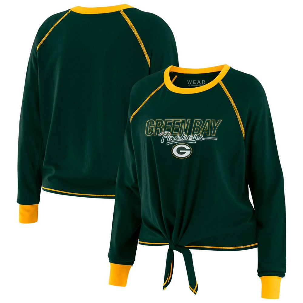 Green Bay Packers WEAR by Erin Andrews Women's Tie-Front Long Sleeve T-Shirt - Green T-shirts