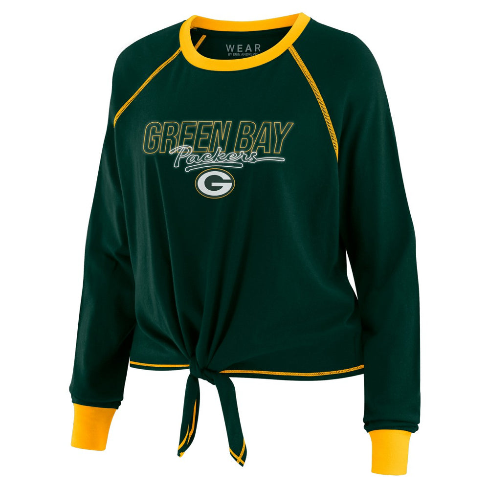 Green Bay Packers WEAR by Erin Andrews Women's Tie-Front Long Sleeve T-Shirt - Green T-shirts
