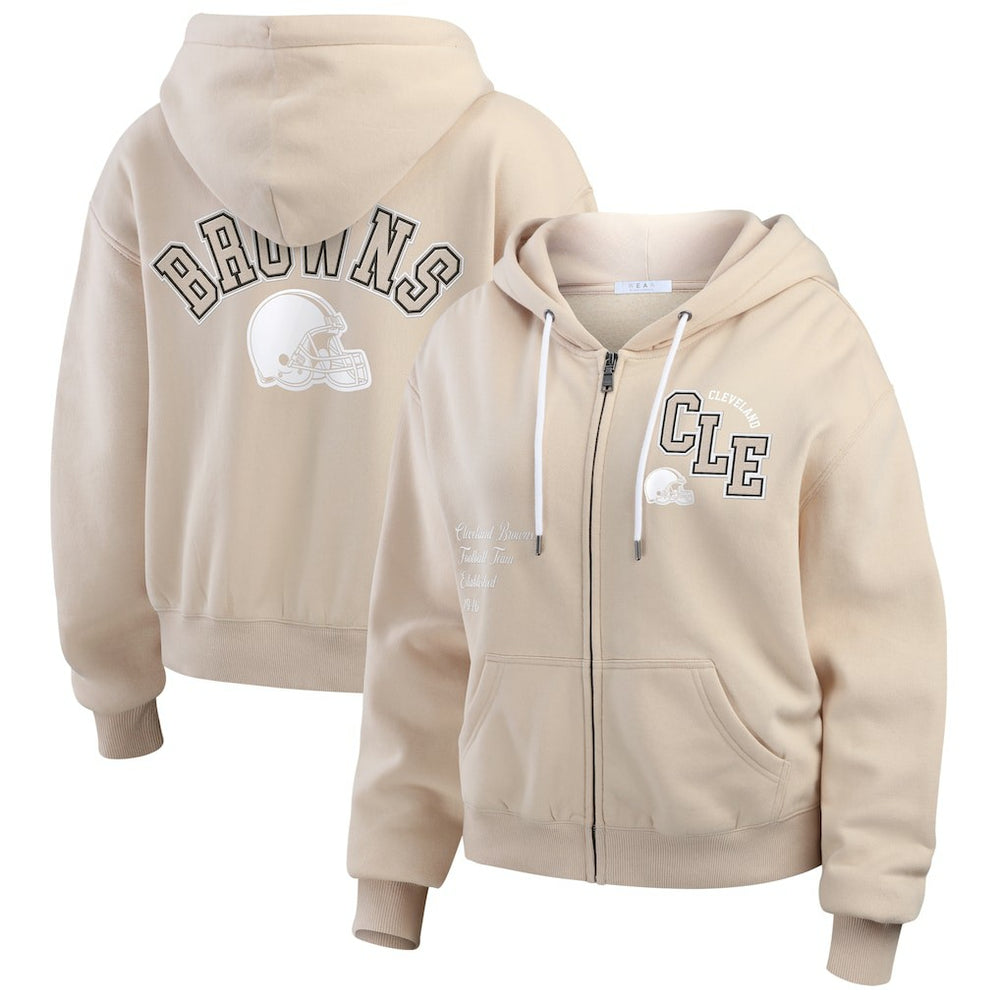 Cleveland Browns WEAR by Erin Andrews Women's Tonal Full-Zip Hoodie - Oatmeal Hoodies