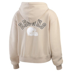 Cleveland Browns WEAR by Erin Andrews Women's Tonal Full-Zip Hoodie - Oatmeal Hoodies