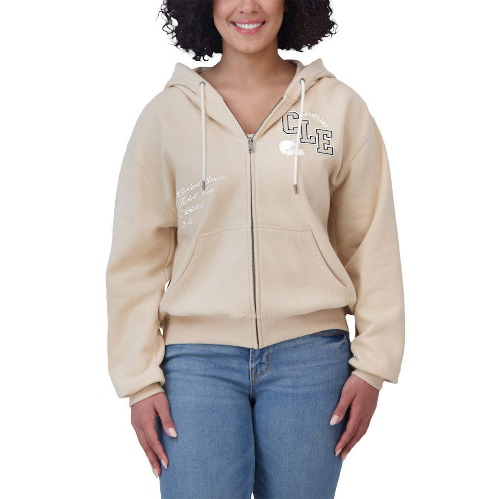 Cleveland Browns WEAR by Erin Andrews Women's Tonal Full-Zip Hoodie - Oatmeal Hoodies