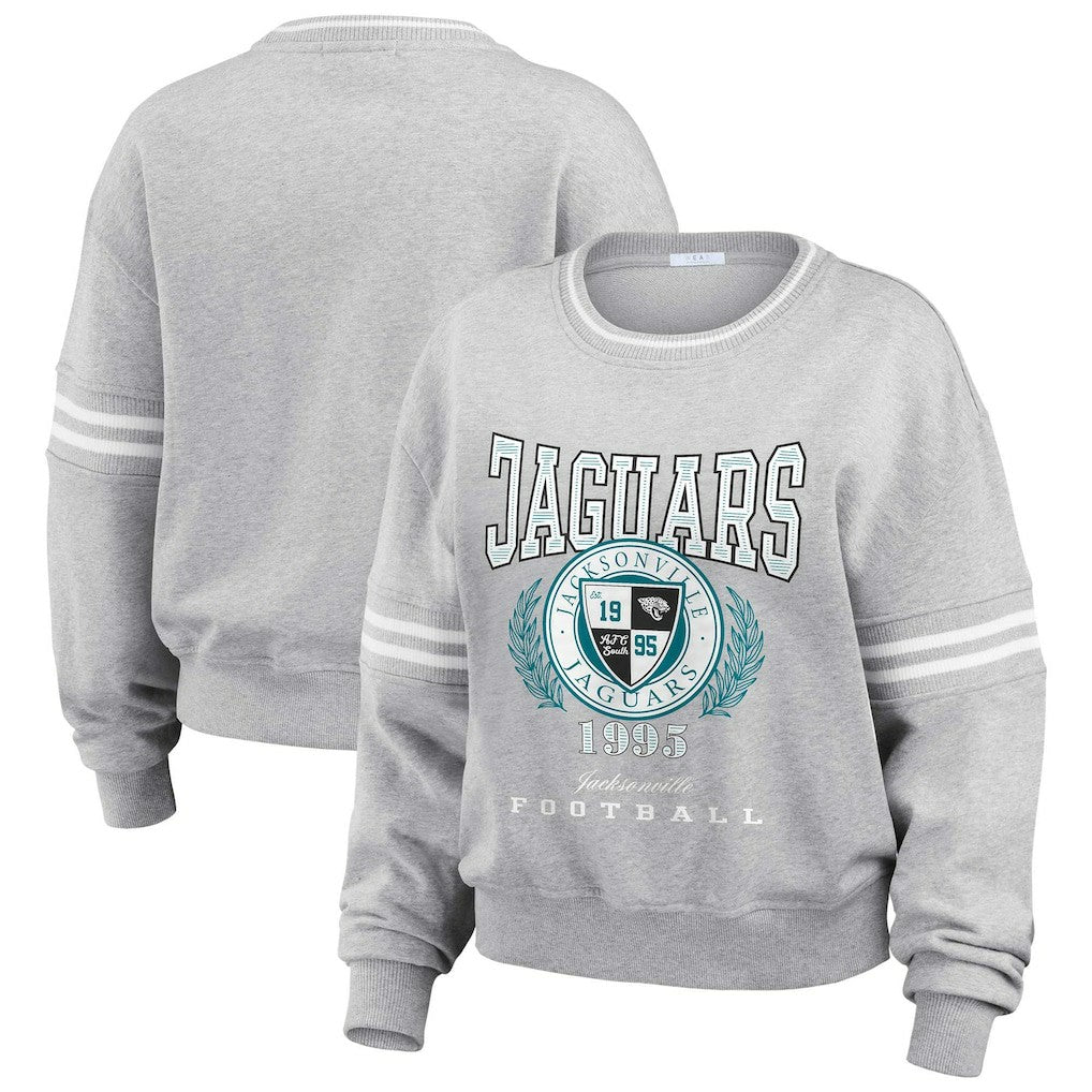 Jacksonville Jaguars WEAR by Erin Andrews Women's Cropped Pullover Sweatshirt - Heather Gray Pullover
