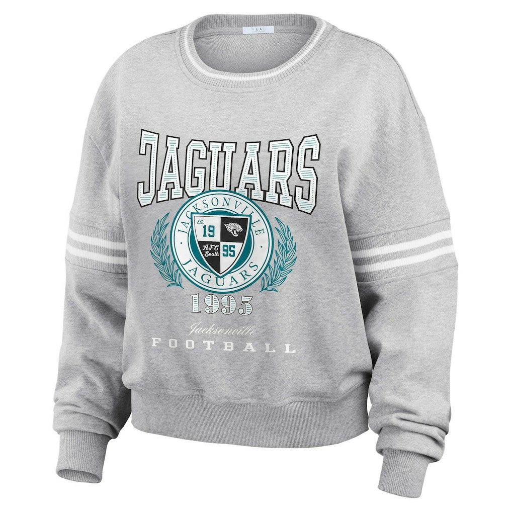 Jacksonville Jaguars WEAR by Erin Andrews Women's Cropped Pullover Sweatshirt - Heather Gray Pullover