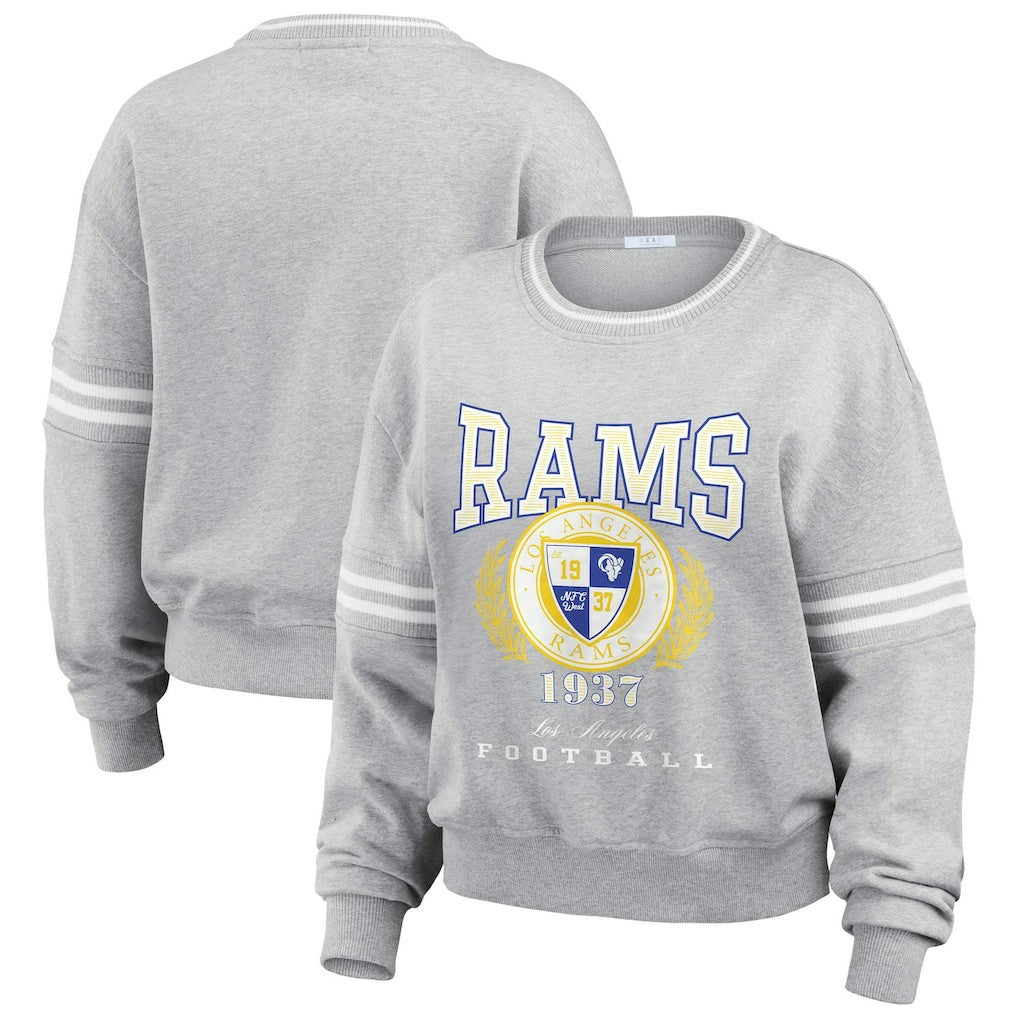 Los Angeles Rams WEAR by Erin Andrews Women's Cropped Pullover Sweatshirt - Heather Gray Pullover