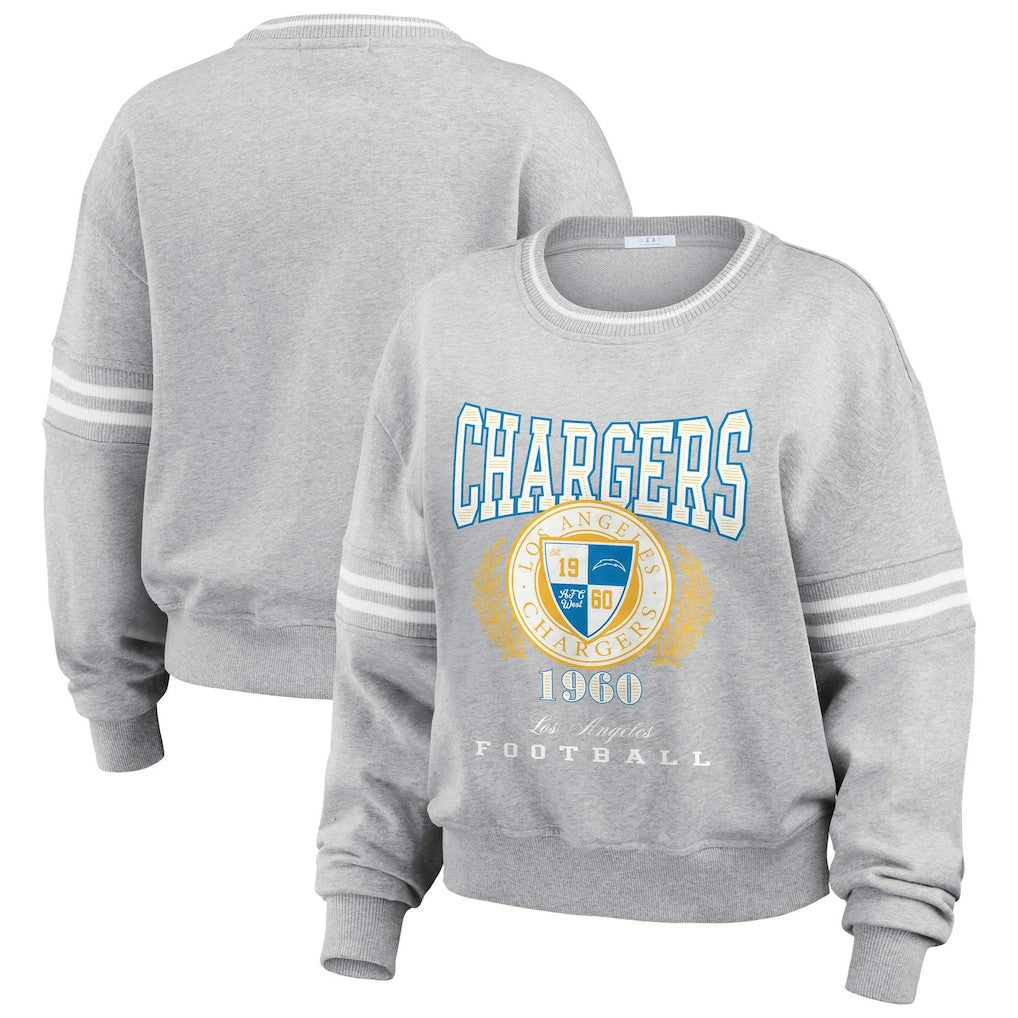 Los Angeles Chargers WEAR by Erin Andrews Women's Cropped Pullover Sweatshirt - Heather Gray Pullover