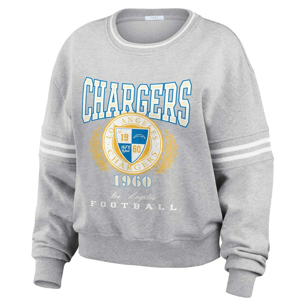 Los Angeles Chargers WEAR by Erin Andrews Women's Cropped Pullover Sweatshirt - Heather Gray Pullover