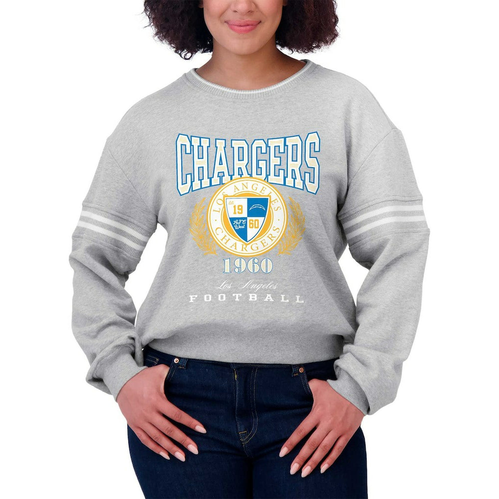 Los Angeles Chargers WEAR by Erin Andrews Women's Cropped Pullover Sweatshirt - Heather Gray Pullover