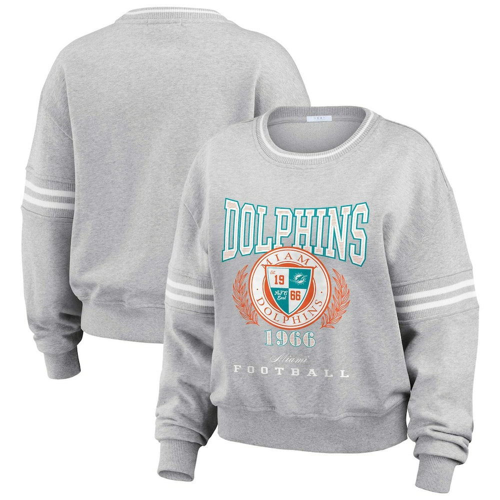 Miami Dolphins WEAR by Erin Andrews Women's Cropped Pullover Sweatshirt - Heather Gray Pullover