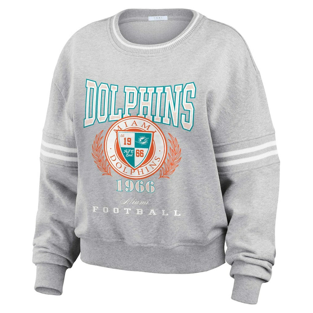 Miami Dolphins WEAR by Erin Andrews Women's Cropped Pullover Sweatshirt - Heather Gray Pullover