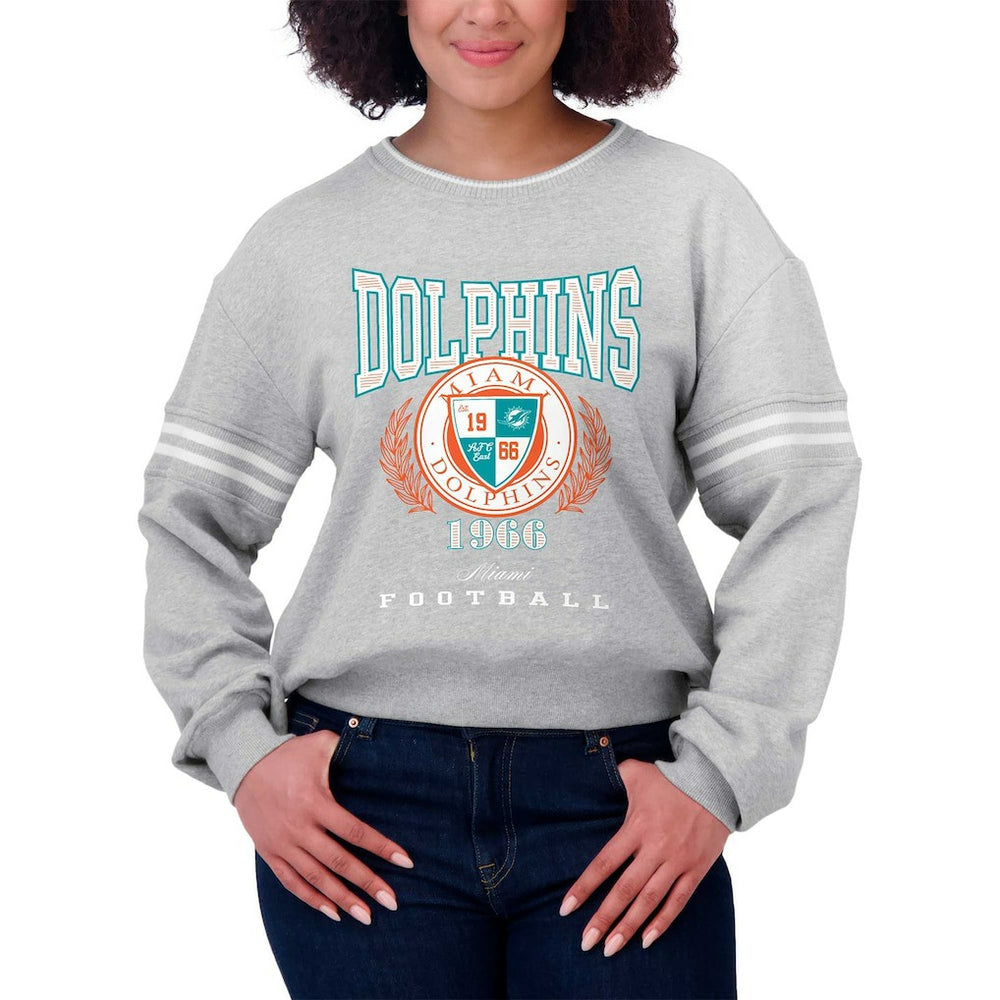 Miami Dolphins WEAR by Erin Andrews Women's Cropped Pullover Sweatshirt - Heather Gray Pullover