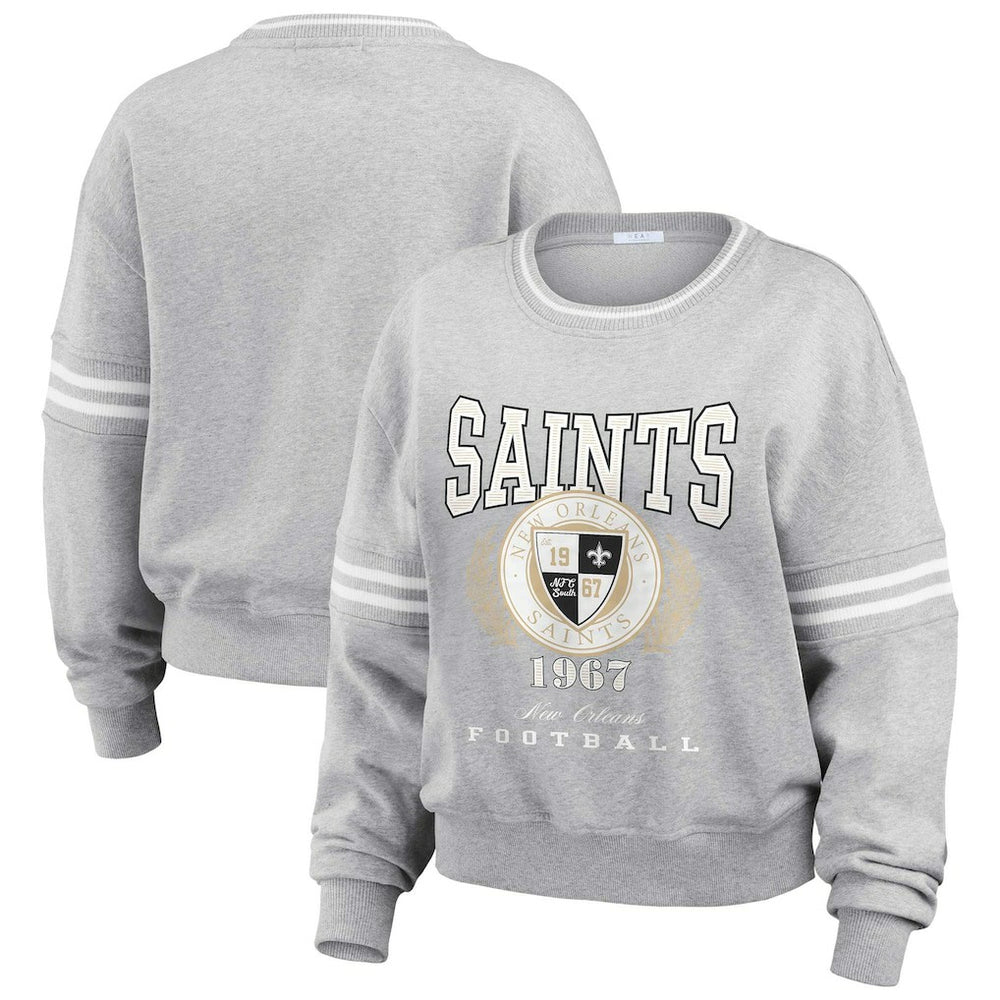 New Orleans Saints WEAR by Erin Andrews Women's Cropped Pullover Sweatshirt - Heather Gray Pullover