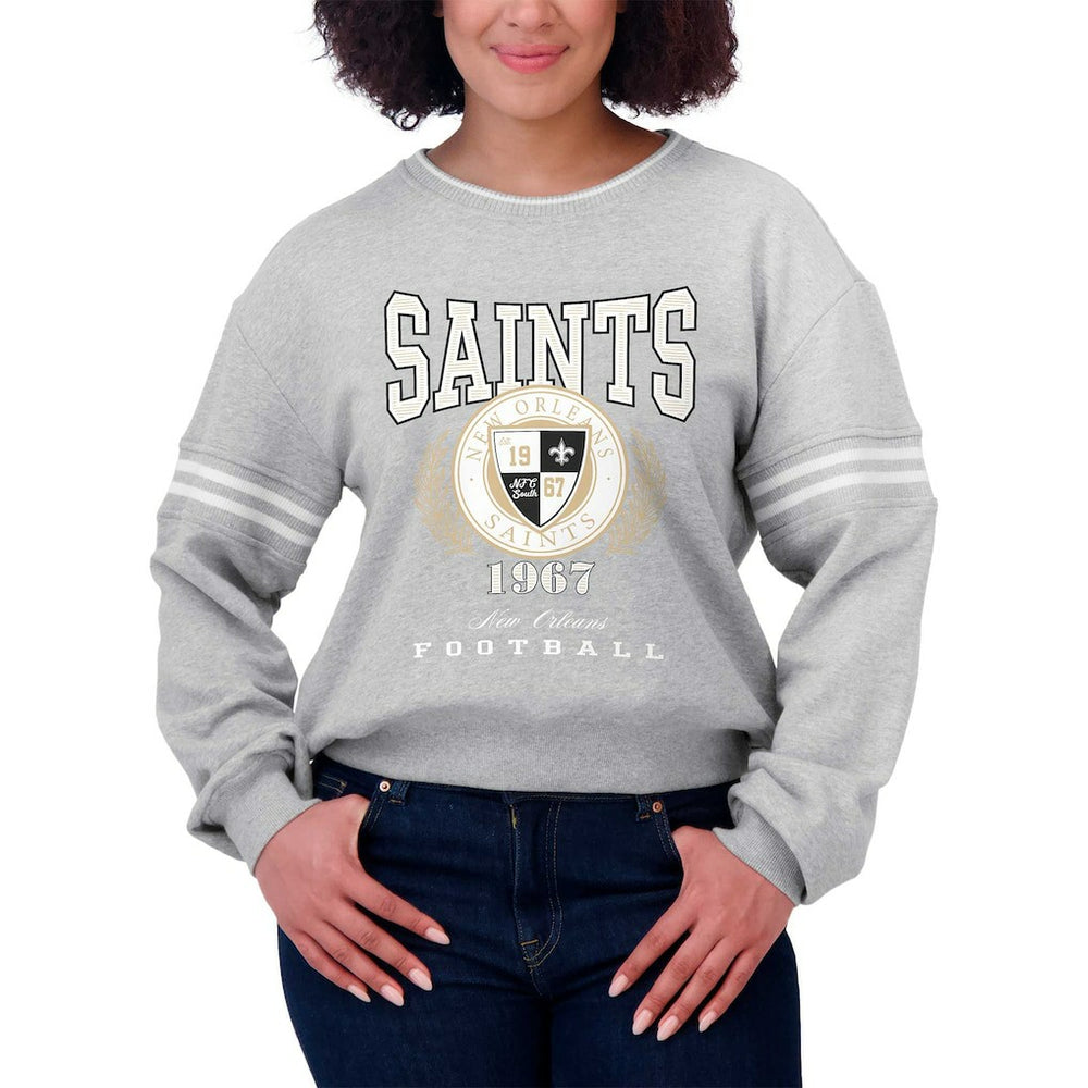 New Orleans Saints WEAR by Erin Andrews Women's Cropped Pullover Sweatshirt - Heather Gray Pullover