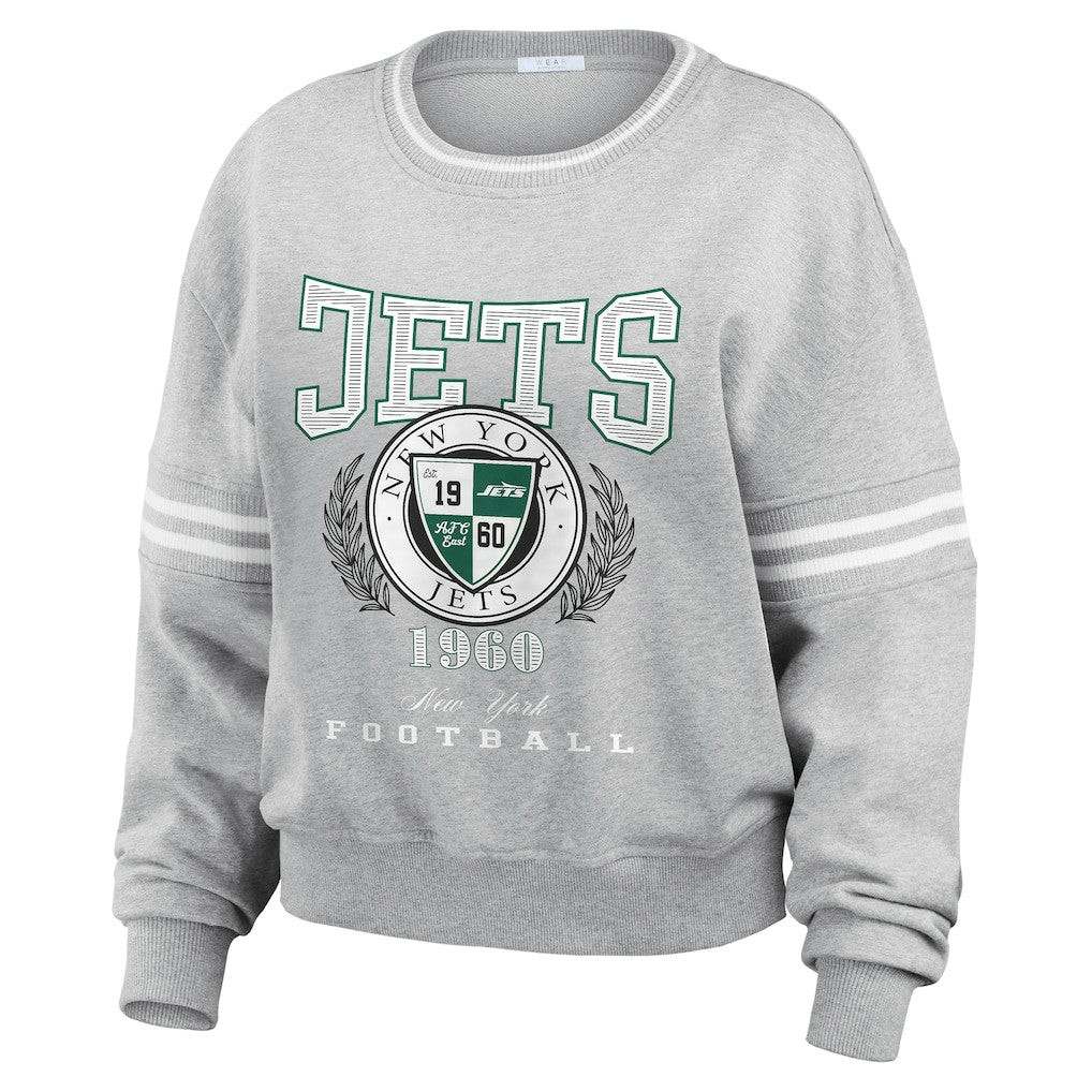 New York Jets WEAR by Erin Andrews Women's Crest Cropped Pullover Sweatshirt - Heather Gray Pullover