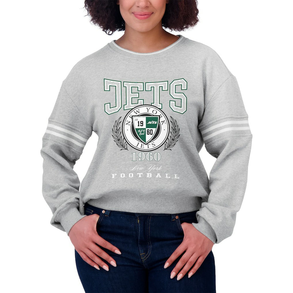 New York Jets WEAR by Erin Andrews Women's Crest Cropped Pullover Sweatshirt - Heather Gray Pullover